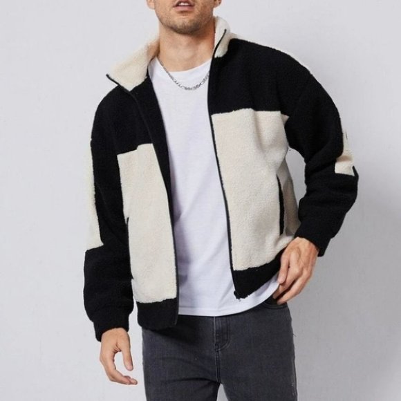 Preppy Casual Men's Colorblock  Teddy Coat w/Front - Picture 1 of 5